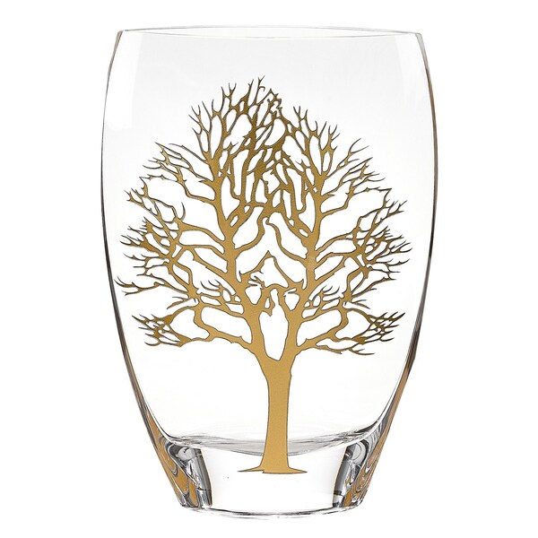 Homeroots 12" Clear And Gold Tree Of Life Oval Lead Free Crystal Table Vase 375737 - main
