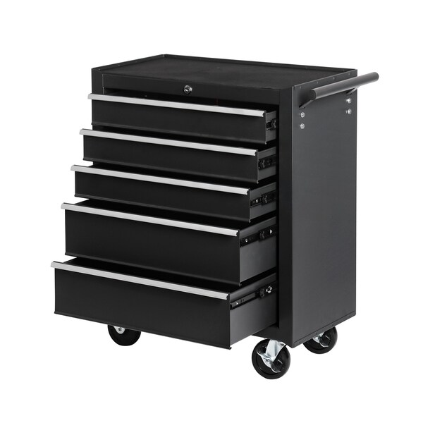 Homeroots 15" Black Multi-Tier Steel Rolling Cabinet With Lid 714601 - main