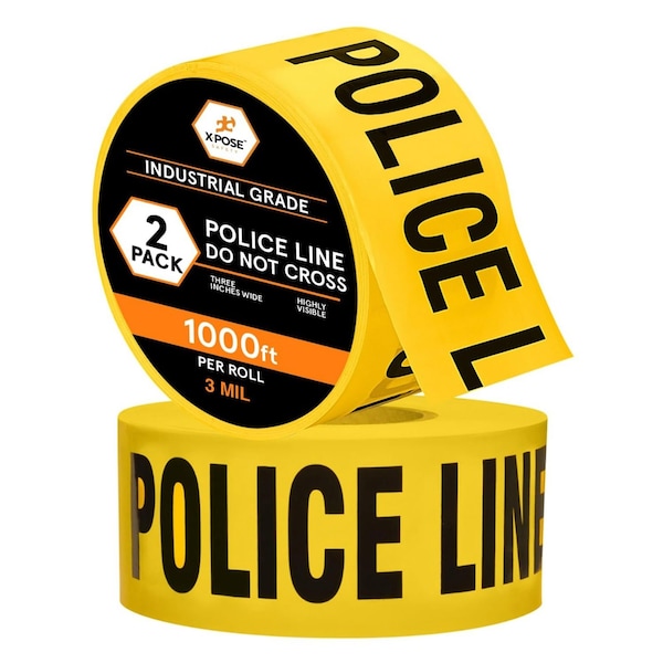 Xpose Safety Police Line Do Not Cross Tape Roll, 3 Mil, 3 Inch Wide x 1000 Feet, Yellow w/Black Letters, 2PK PPLT-3M-2-X-S - main