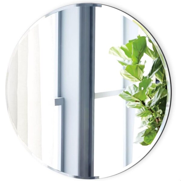 Fab Glass And Mirror Medium Round Beveled Glass Mirror (24in. H x 24in. W), Tempered, Wall Mirror, Safety Backing 799456351759 - main