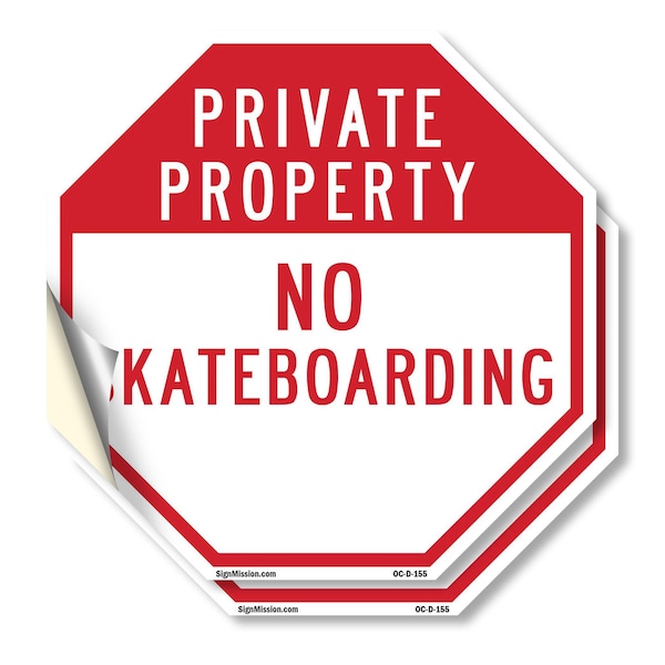 Signmission Private Property No Skateboarding, 4 inch X 4 inch, Vinyl Decal, 2PK OC-D-2PACK-4-155 - main