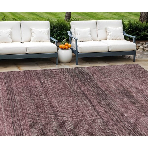Homeroots 10' X 14' Merlot And Gray Striped Washable Indoor Outdoor Area Rug 588099 - main