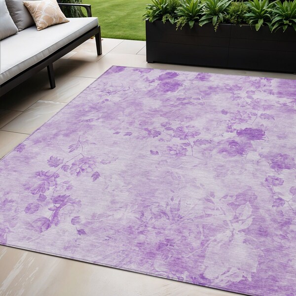 Homeroots 5' X 8' Lavender And Purple Floral Washable Indoor Outdoor Area Rug 583119 - main