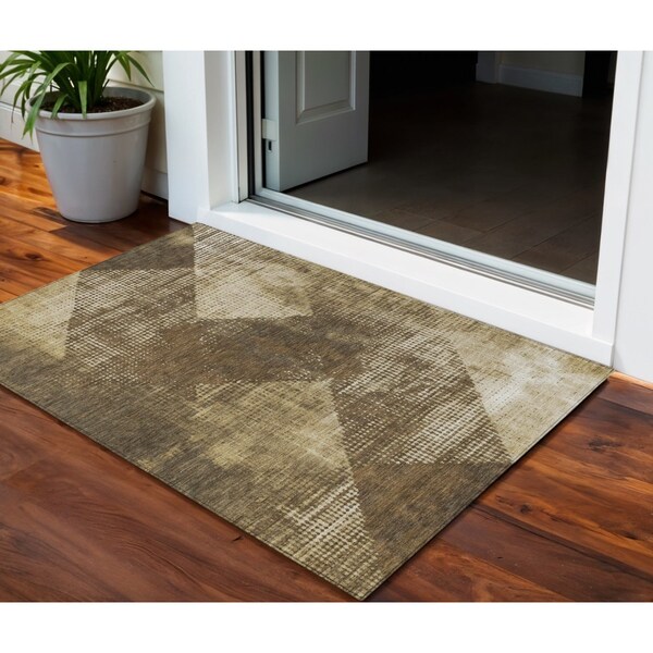 Homeroots 3' X 5' Brown And Beige Geometric Washable Indoor Outdoor Area Rug 602827 - main