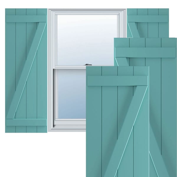 Ekena Millwork True Fit PVC, Four Board Joined Board-n-Batten Shutters w/Z-Bar, Pure Turquoise , 21 1/2W x 44H, PR TFP102BBF21X044PT - main