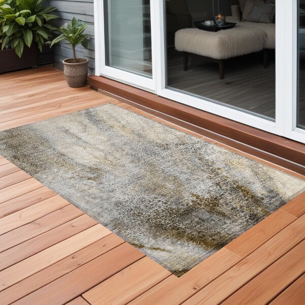 Homeroots 3' X 5' Beige Abstract Washable Non Skid Indoor Outdoor Area Rug 559553 - main