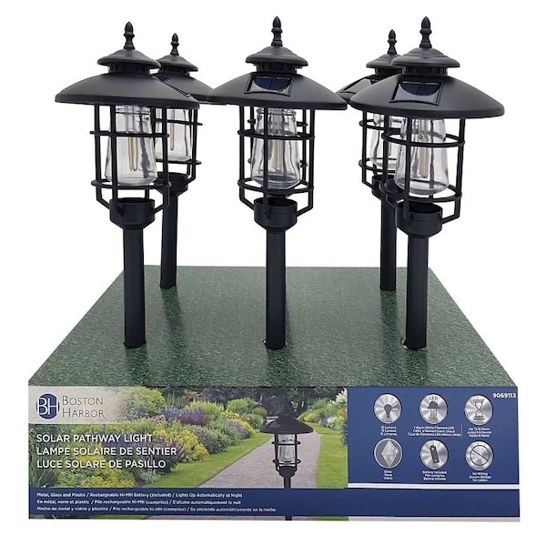 Boston Harbor Solar Stake Light wLED Filament, NIMh Battery, AA Battery, 1Lamp, Black, Battery Included Yes 26074 - main