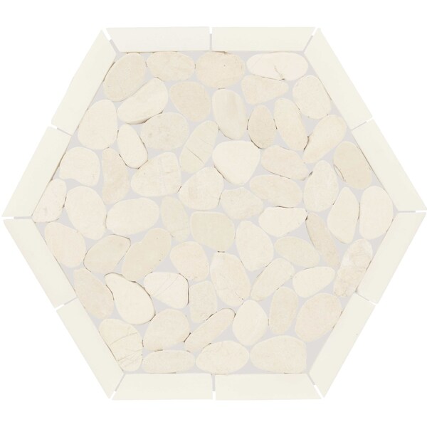 Daltile Pebble Oasis Natural Stone Framed Hexagon Pebble Mosaic 11in x 10in in Tumbled Icicle, 17PK PB47FRMHXPBMSTM - main