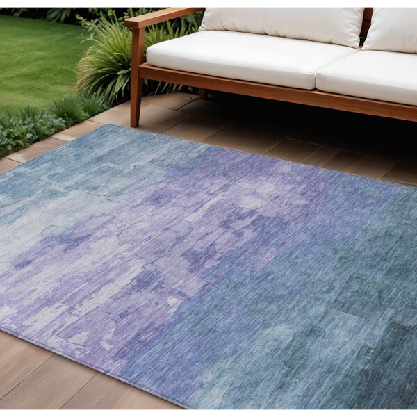 Homeroots 8' X 10' Denim Blue And Sky Blue Striped Washable Indoor Outdoor Area Rug 610880 - main