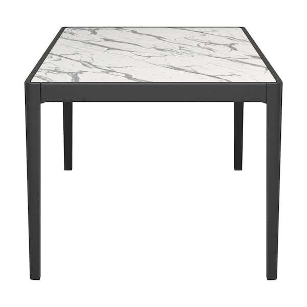 Homeroots 65" White and Black Faux Marble and Solid Wood Dining Table 572229 - main