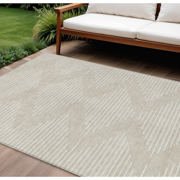 Homeroots 8' X 10' Beige And Ivory Geometric Washable Indoor Outdoor Area Rug 598529 - main