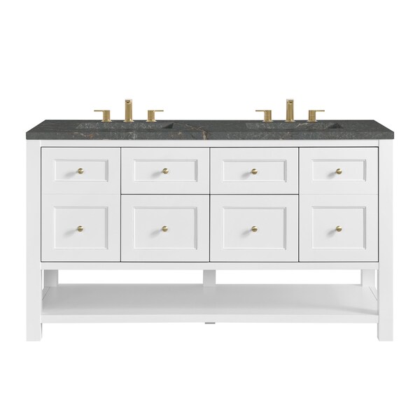 James Martin Vanities Breckenridge 60 in. Double Vanity, Bright White, w/ 3 CM Parisien Bleu Quartz Top 330-V60D-BW-3PBL - main