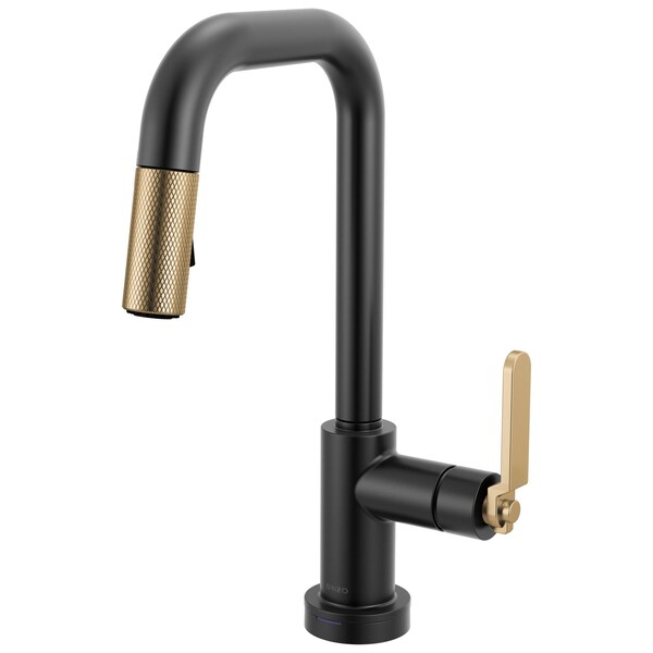 Brizo Litze Smarttouch Pull-Down Prep Faucet with Square Spout, Industrial Handle Matte Black/Luxe Gold 64954LF-BLGL - main