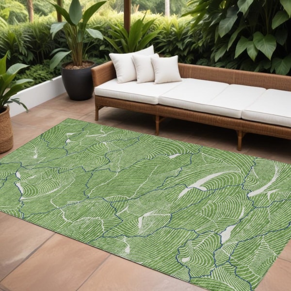 Homeroots 9' X 12' Green Blue And Ivory Abstract Washable Indoor Outdoor Area Rug 601054 - main