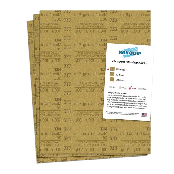 Nanolap PSA Microfinishing Film, 3 Pc 100 Micron (120 Grit), 8-0.5 in x 11 in Fine Sanding Film 61634N - main