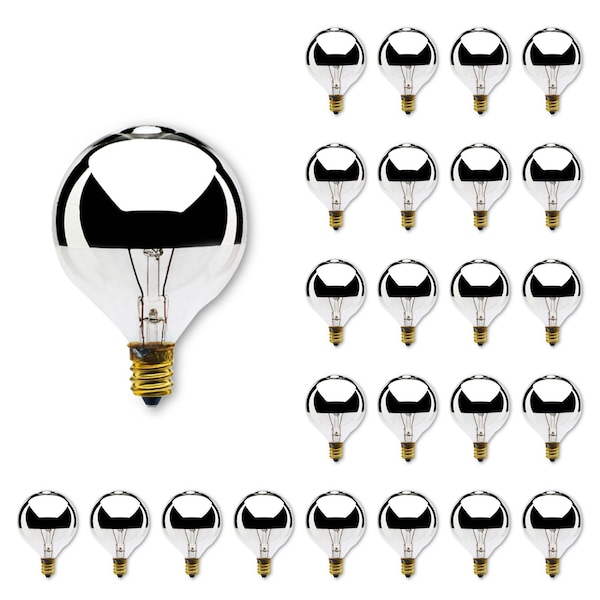 Bulbrite 40 Watt G16.5 Globe Bulb, Half Chrome Dimmable Candelabra Base E12Light Bulb, 25 PK 861159 - main