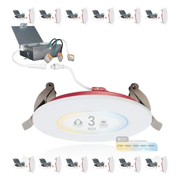 Nuwatt 3 Inch 2 Hour Fire Rated Recessed Light Slim Canless LED Wafer Lights-2700K-5000K, 550LM, 12PK NW-P-DL-3-8W-5CT-FR-WH-12P - main