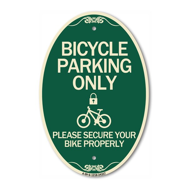 Signmission Bicycle Parking Only Please Secure Your Bike , 12 In X 18 In Architectural, Heavy Gauge Aluminum A-OV-G-1218-24317 - main
