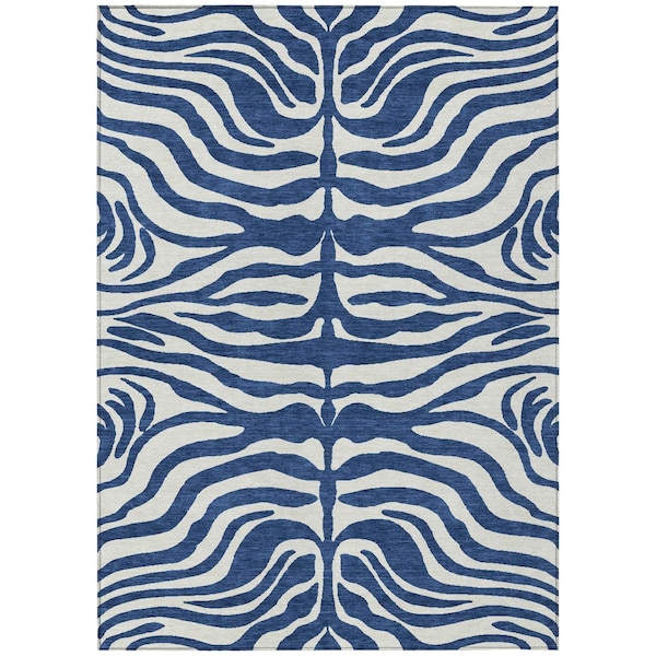 Homeroots 8' X 10' Navy Blue And Ivory Animal Print Washable Indoor Outdoor Area Rug 600633 - main