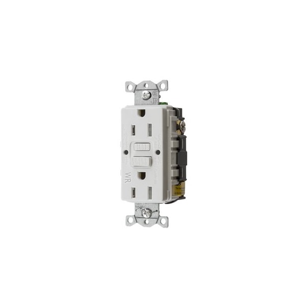 Hubbell Wiring Heavy Duty Commercial Weather Resistant AUTOGUARD Self-Test GFCI Receptacle, 15A, White GFTWRST15W - main