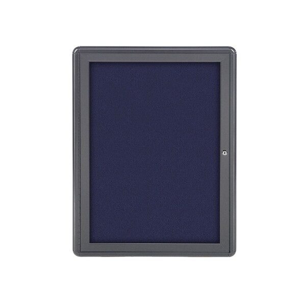 Ghent Ovation 1 Door Enclosed Fabric Bulletin Board, Gray Frame, 3'H x 2'W, Blue OVG1-F93 - main