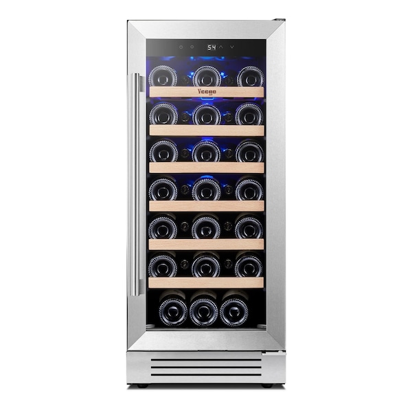 Homeroots 34in X 15in Silver Stainless Steel Single Compartment Wine Refrigerator 720634 - main