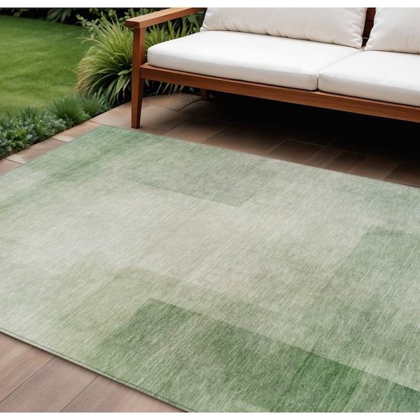 Homeroots 10' X 14' Artichoke Green Geometric Washable Indoor Outdoor Area Rug 608087 - main