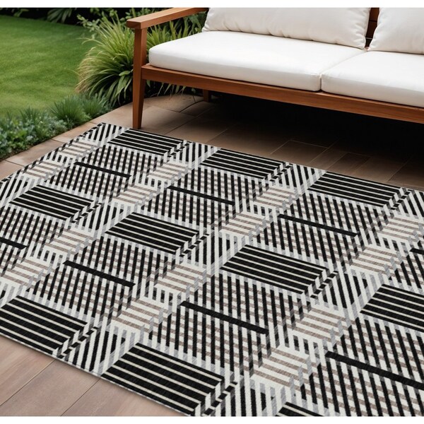 Homeroots 10' X 14' Black Gray And Brown Plaid Washable Indoor Outdoor Area Rug 597546 - main