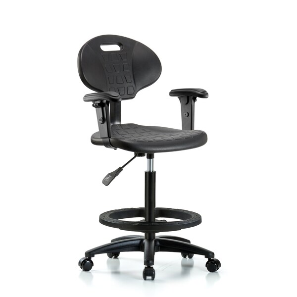 Blue Ridge Ergonomics Erie Hi Bench Chair, AA, BF, Casters, 2-Way Adjustable, 23" to 33" Height, Black; Blue BR-TPHBCH-RG-A1-BF-RC - main