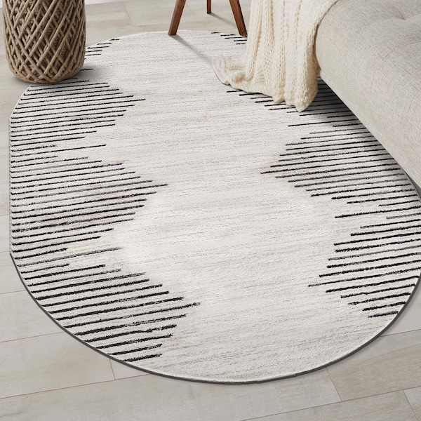 World Rug Gallery Bohemian Stripe Stain Resistant Area Rug 5 ft x 7 ft Oval Cream 385CREAM5OV - main