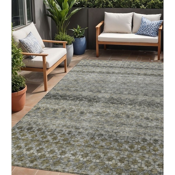 Homeroots 5' X 8' Pewter And Green Striped Washable Indoor Outdoor Area Rug 605700 - main