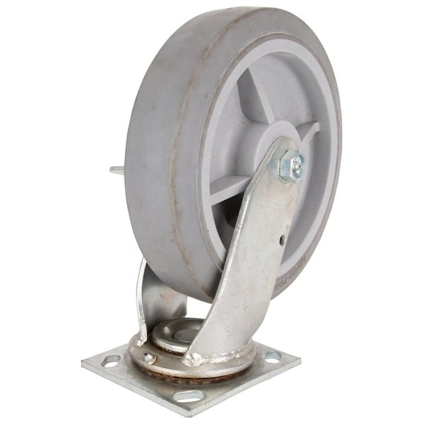 Prosource Swivel/Brake Caster, 8 in Dia Wheel, 2 in W Wheel, Thermoplastic Rubber Wheel, Gray, 750 lb JC-T08 - main