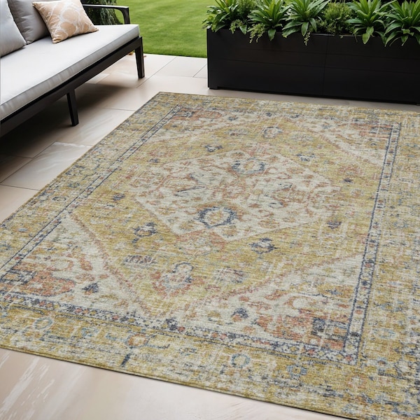 Homeroots 5' X 8' Wheat Terra Cotta And Black Oriental Washable Indoor Outdoor Area Rug 603798 - main
