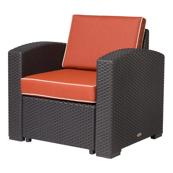 Homeroots 33" Black Heavy Duty Plastic Outdoor Club Chair With Red Cushion 565250 - main