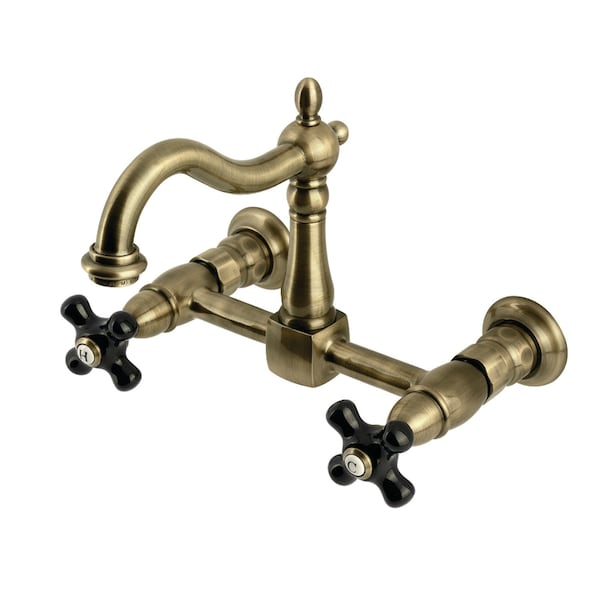 Kingston Brass Two-Handle Wall Mount Bridge Kitchen Faucet, Antique Brass KS1263PKX - main