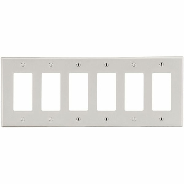 Hubbell Wiring Device-Kellems Wallplate, 6-Gang, 6) Decorator, Light Almond P266LA - main