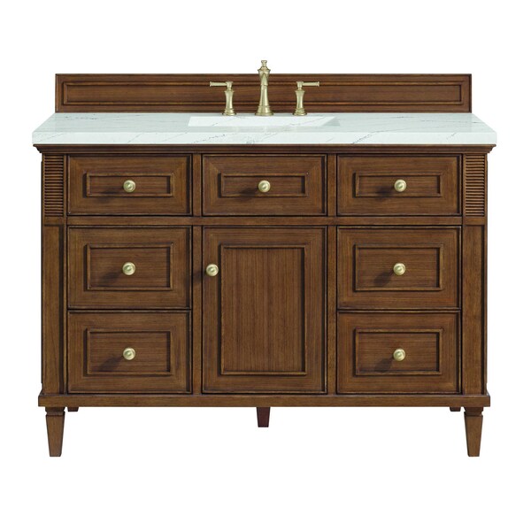 James Martin Vanities Lorelai 48'' S Vanity, Mid-Century Walnut w/ Ethereal Noctis Silestone Top w/ Wireless Charger 424-V48-WLT-FENC - main