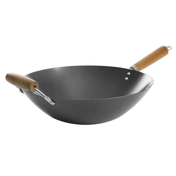 Desorden 14 in. Hammond Flat Bottom Carbon Steel Wok with Wooden Handles, Black DE3048014 - main