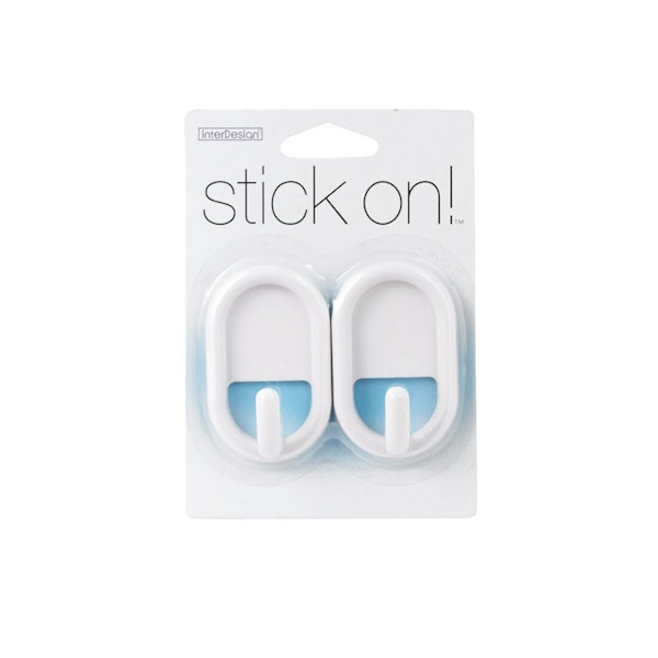 Idesign Hook 3/4in L White Plastic Small stick on! 0.2 lb. cap. White Pair 14201 - main