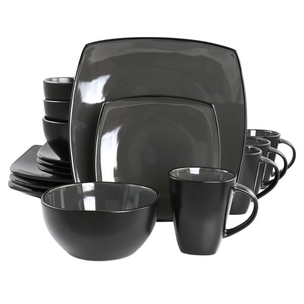 Gibson Home Soho Lounge 16 Piece Square Stoneware Dinnerware Set in Grey 91531.16 - main