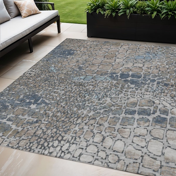 Homeroots 5' X 8' Silver Blue And Brown Abstract Washable Indoor Outdoor Area Rug 596831 - main