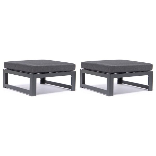 Leisuremod Chelsea Outdoor Patio Black Aluminum Ottomans With Cushions, Black, 2PK CSO30BL2 - main