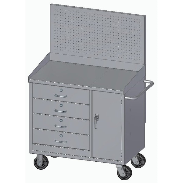 Pucel Mobile Drawer & Door Cabinet, Pegboard, 36 in W x 20.25 in D x 34 in H, Gray PDC-36P-OP-1836 - main
