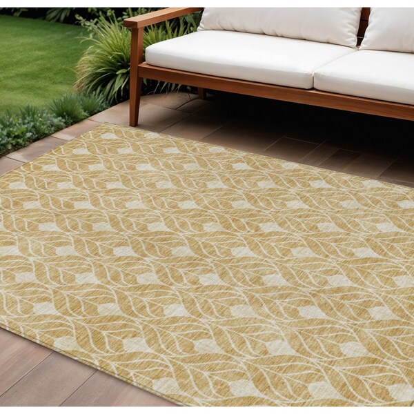 Homeroots 9' X 12' Gold And Ivory Geometric Washable Indoor Outdoor Area Rug 596031 - main