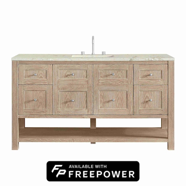 James Martin Vanities Breckenridge 60 in. Single Vanity, Whitewashed Oak, w/ 3 CM Victorian Silver Silestone Top 330-V60S-WWO-FVSL - main