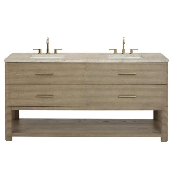 James Martin Vanities Lucian 72" Double Vanity, Pebble Oak, w/ 3 CM Tajnar Eclos Top w/FreePower Wireless Charger D704-V72-PBO-FTJR - main