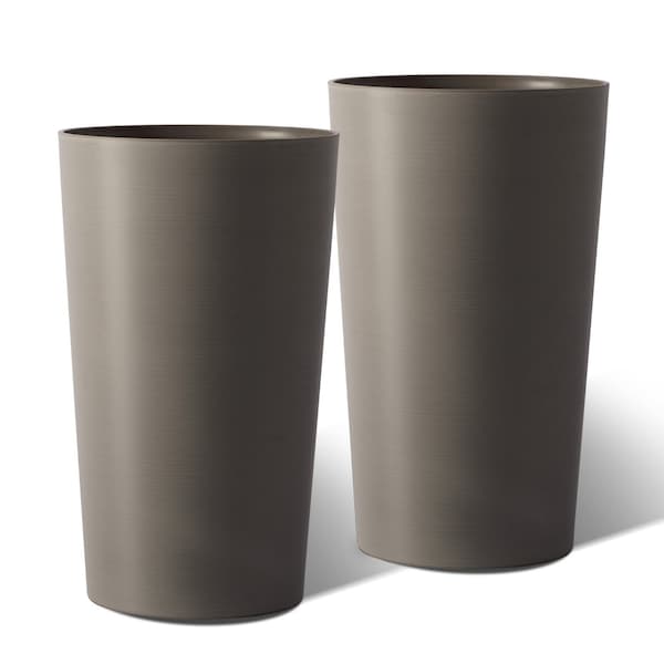 Homeroots Set of Two Brown Heavy Duty Plastic Cylindrical Planter Pots 719610 - main