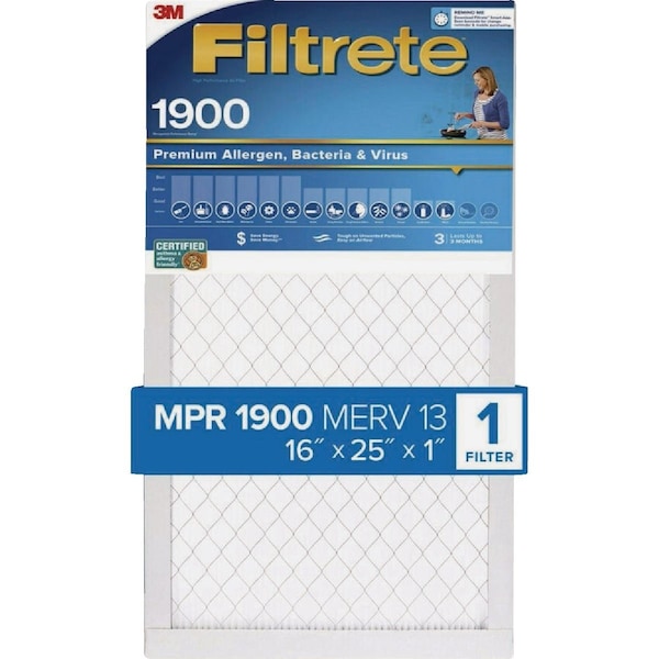Filtrete 20'' x 25'' x 1'' 1900 MPR Premium Allergen Bacteria & Virus Furnace Filter MERV 13 UA03-4 - main