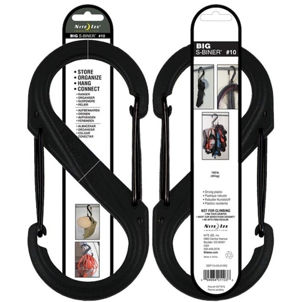 Nite Ize Carabiner Clip, 10-3/8 In., Plastic, Black SBP10-03-01BG - main