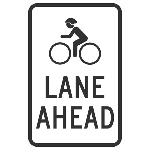 Lyle Lane Ahead (With Man Riding Bike Symbol), 12x18, High Intensity Prismatic, White G-4241-HI_12x18 - main